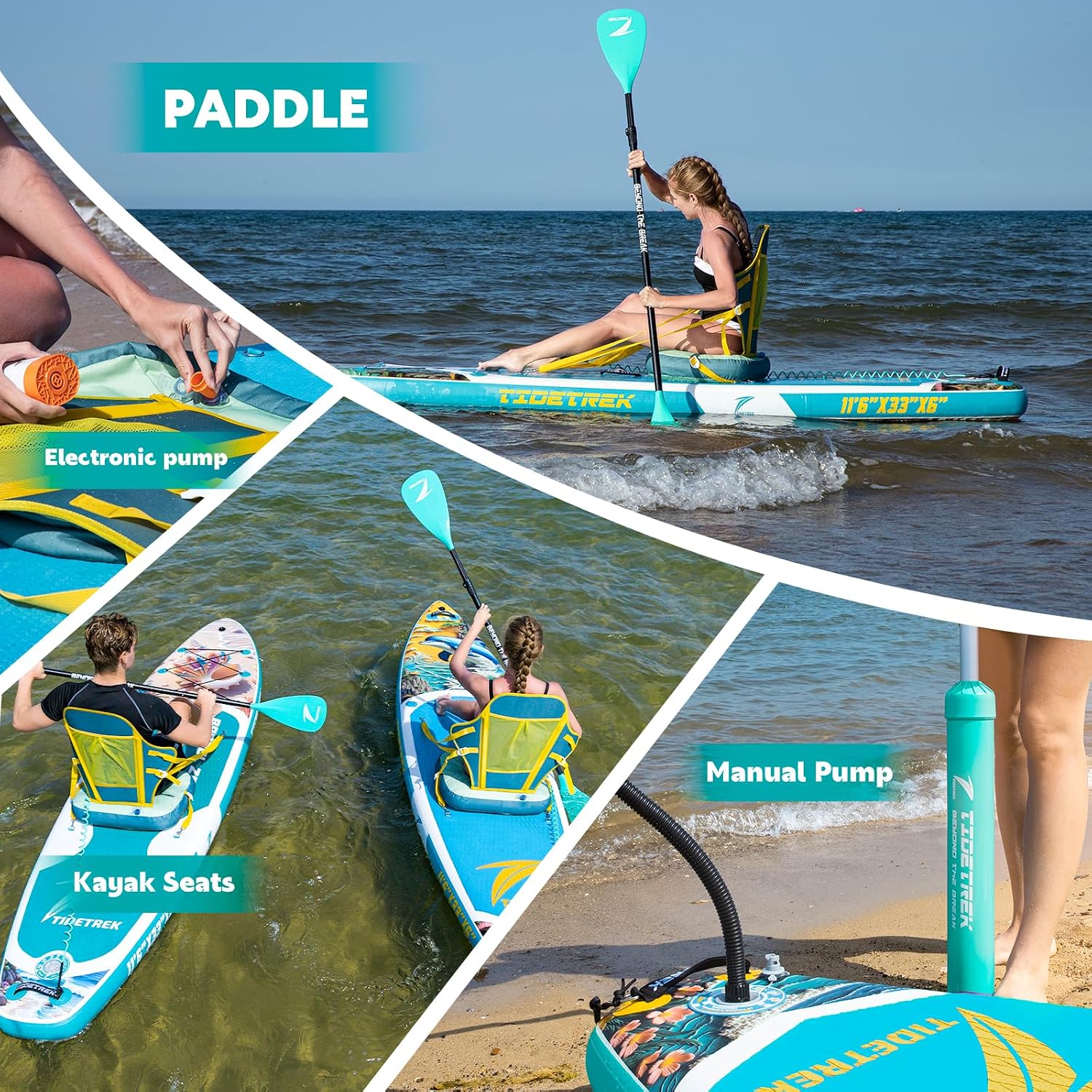 11'/11'6' x 33'/34' x 6' Inflatable SUP Paddle Board – Extra-Wide, Stable Stand Up Paddle Board with Premium Full Accessory Set for Adults & Youth