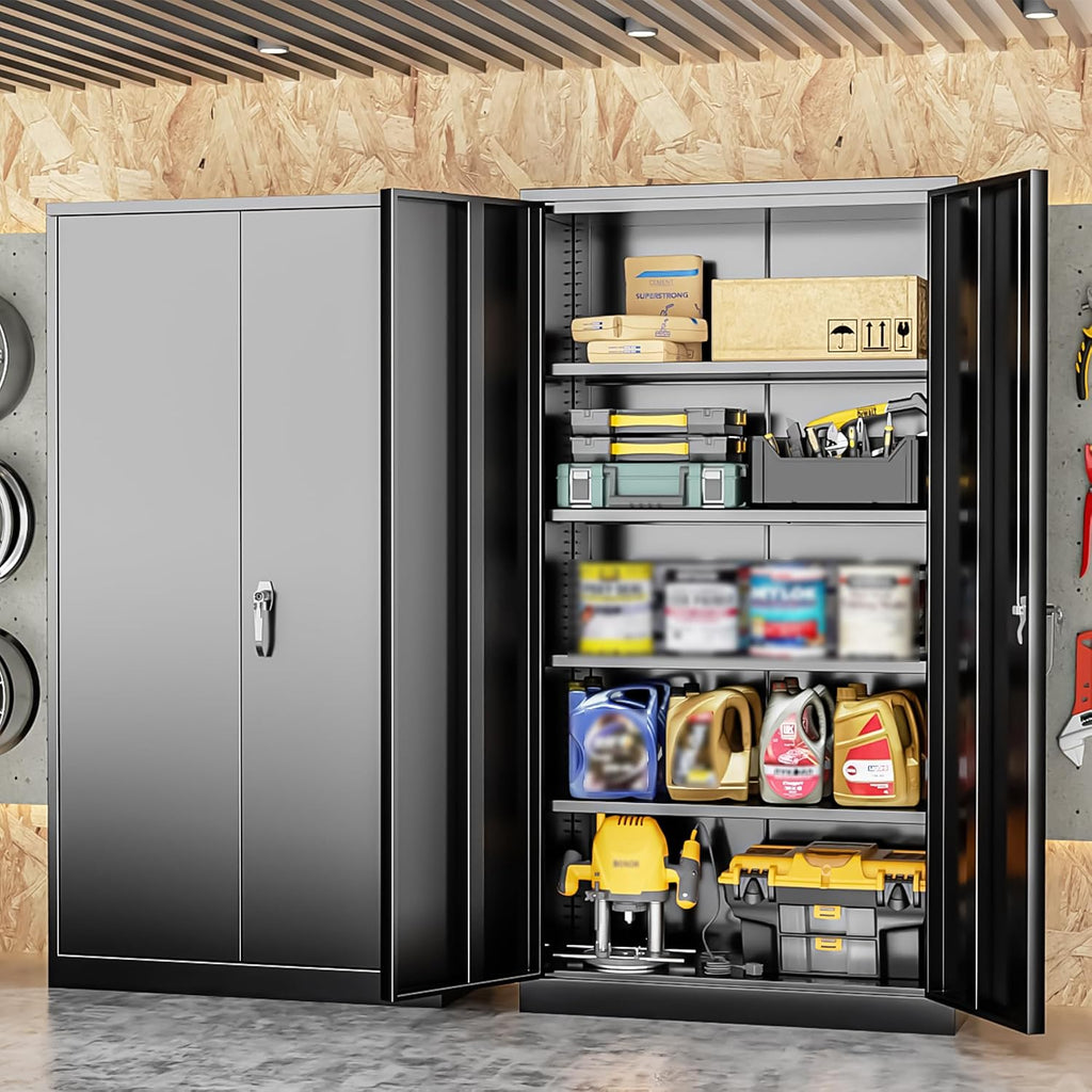 INTERGRAET Metal Storage Cabinet with Adjustable Shelves, Garage Storage Cabinets with Doors and Shelves, File Cabinets for Home Office, Kitchen Pantry Cabinet, 72''H, Black