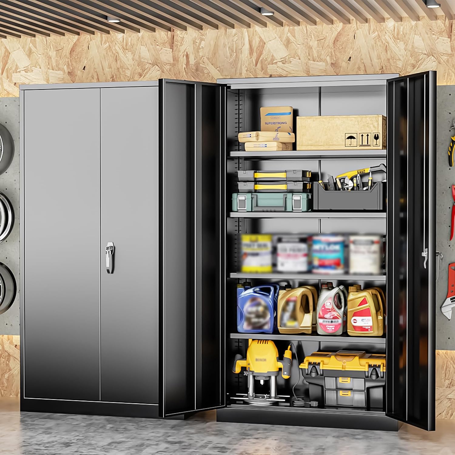 INTERGRAET Metal Storage Cabinet with Adjustable Shelves, Garage Storage Cabinets with Doors and Shelves, File Cabinets for Home Office, Kitchen Pantry Cabinet, 72''H, Black