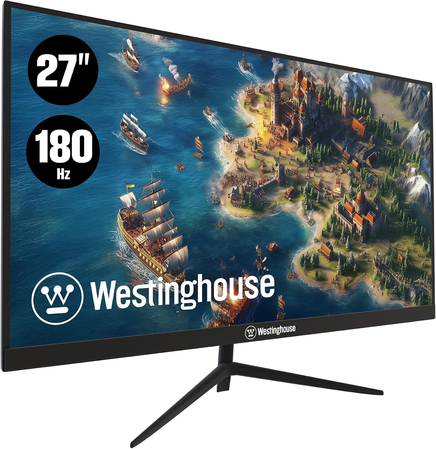 Westinghouse 27 Inch Gaming Monitor, IPS, 180Hz, 1ms, FHD 1080P, 110% sRGB, AMD FreeSync, Eyecare, Computer Monitor for Office, PC & Console Games, Built in Speakers, DisplayPort, HDMIx2/Gaming Mode