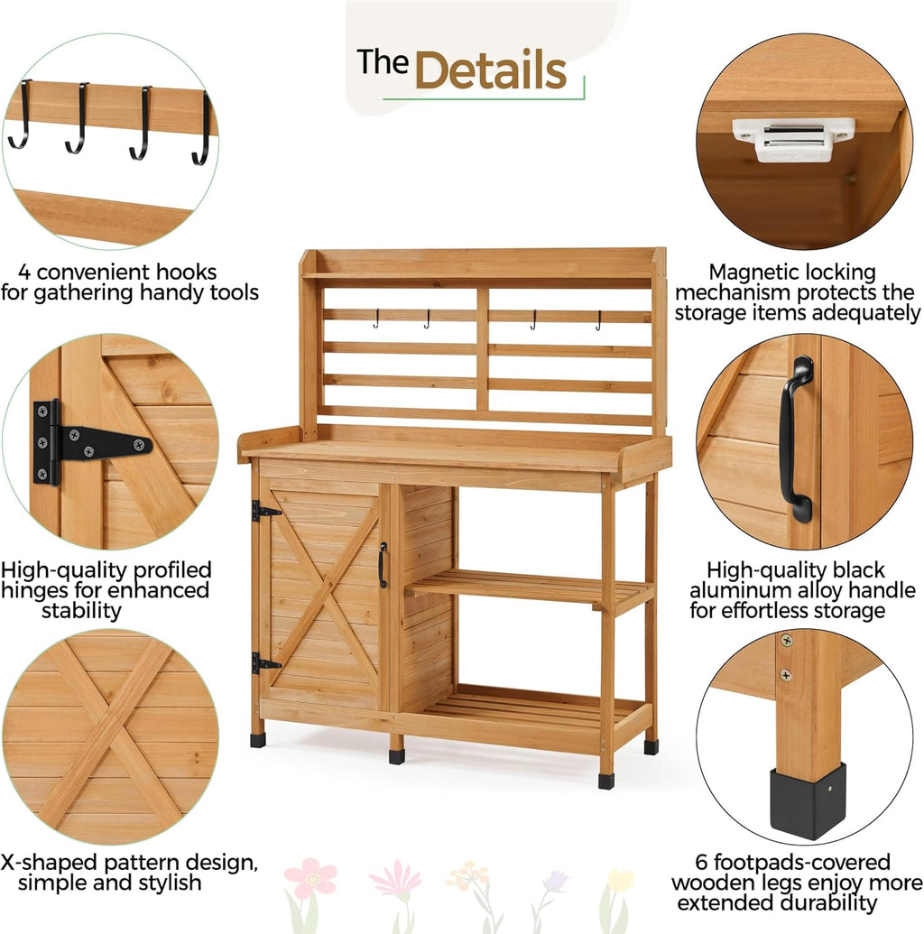 Yaheetech Outdoor Potting Bench, Large Horticulture Work Table Workstation with Storage Cabinet Shelf & Planting Working Console for Patio/Lawn/Garden - Wood
