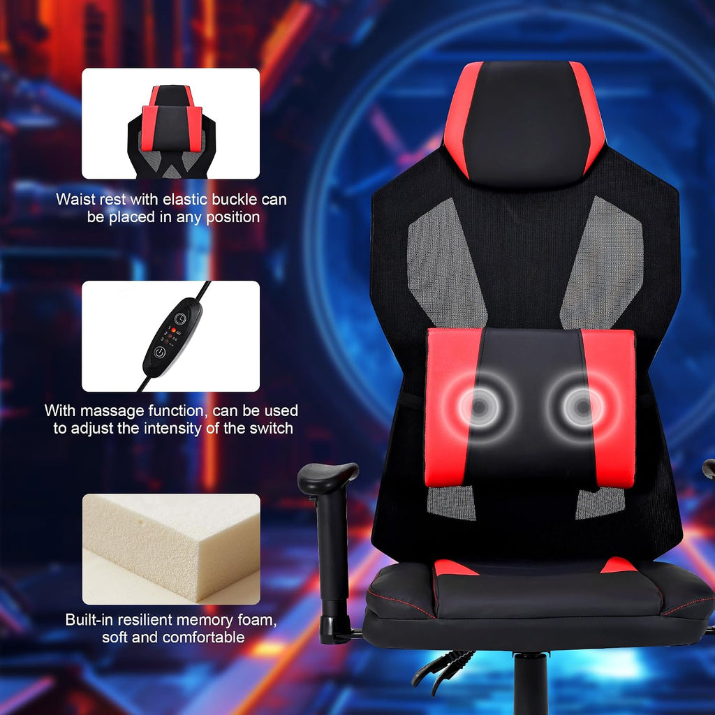 Frassie Gaming Chair with RGB LED Lights, Video Game Chair Ergonomic Computer Gamer Chair with Massage Lumbar Support (Red)