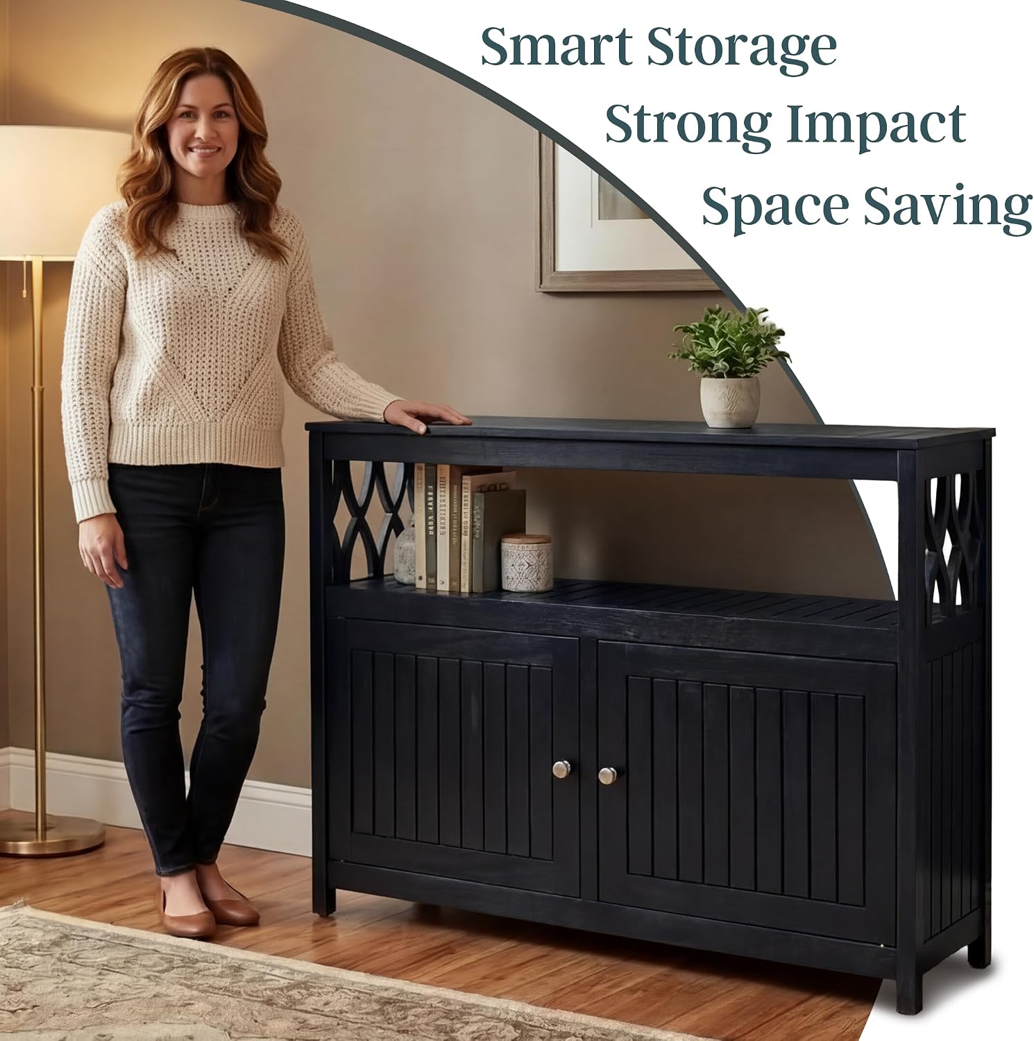 DTY Outdoor Living Longs Peak Eucalyptus Wood Sideboard Table, Outdoor Buffet Cabinet with Storage, Espresso Oil Weather-Resistant Finish