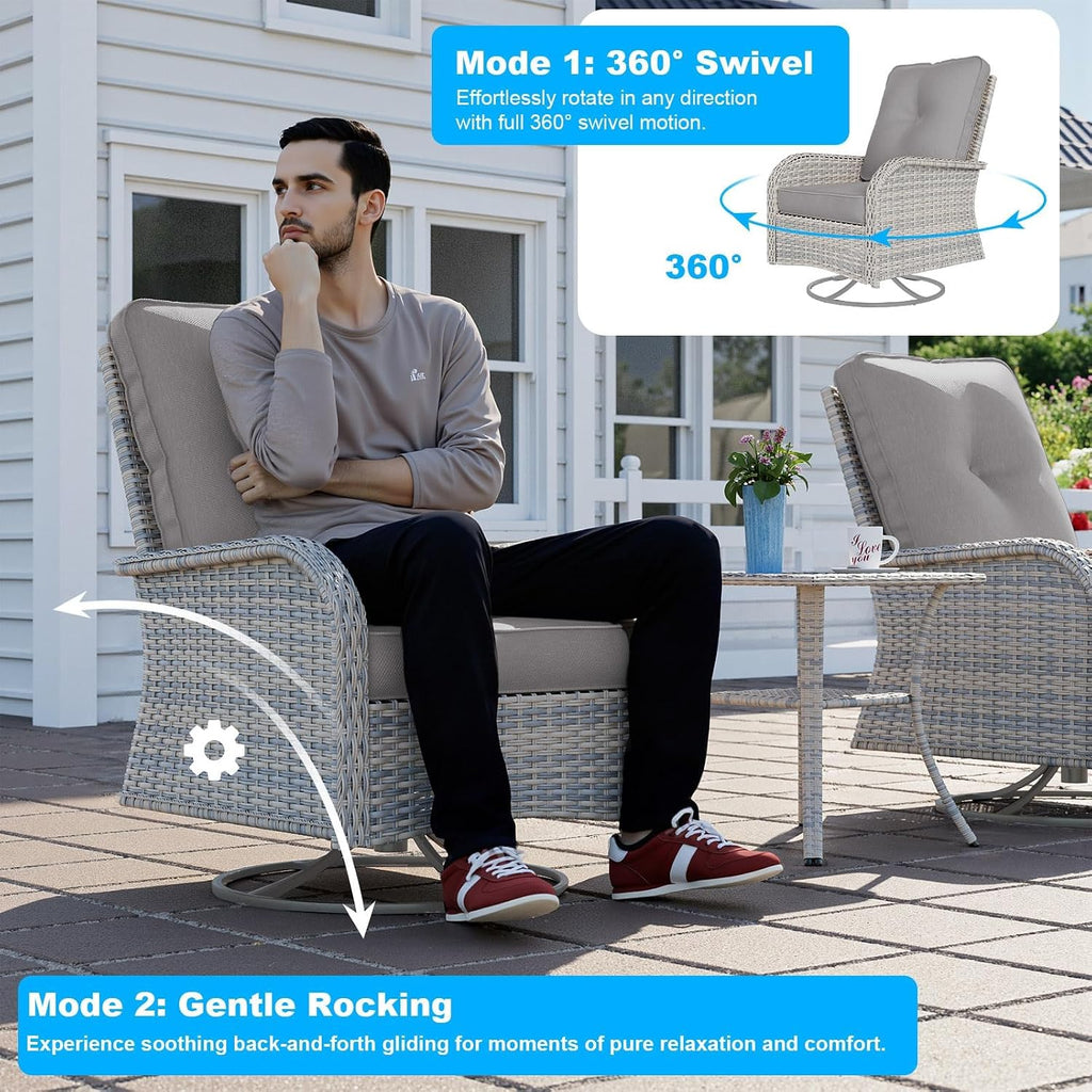12-Piece Patio Furniture Set, Outdoor Patio Furniture with Swivel Chairs Set, Ottomans, Modular Patio Sofa, Dual-Strand Wicker Rattan, Rust-Resistant Frame, Grey