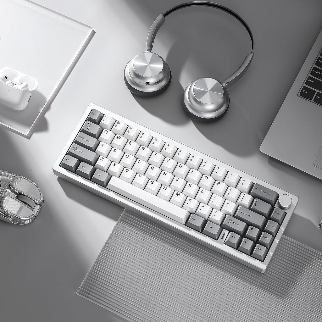 YUNZII AL68 Wireless Mechanical Keyboard,Full Aluminum CNC,60% Layout with Knob, QMK/VIA Software,Gasket Mounted,Hot Swappable,RGB Backlit,BT/2.4G/USB-C for Mac/Win (Silver, Milk V2)