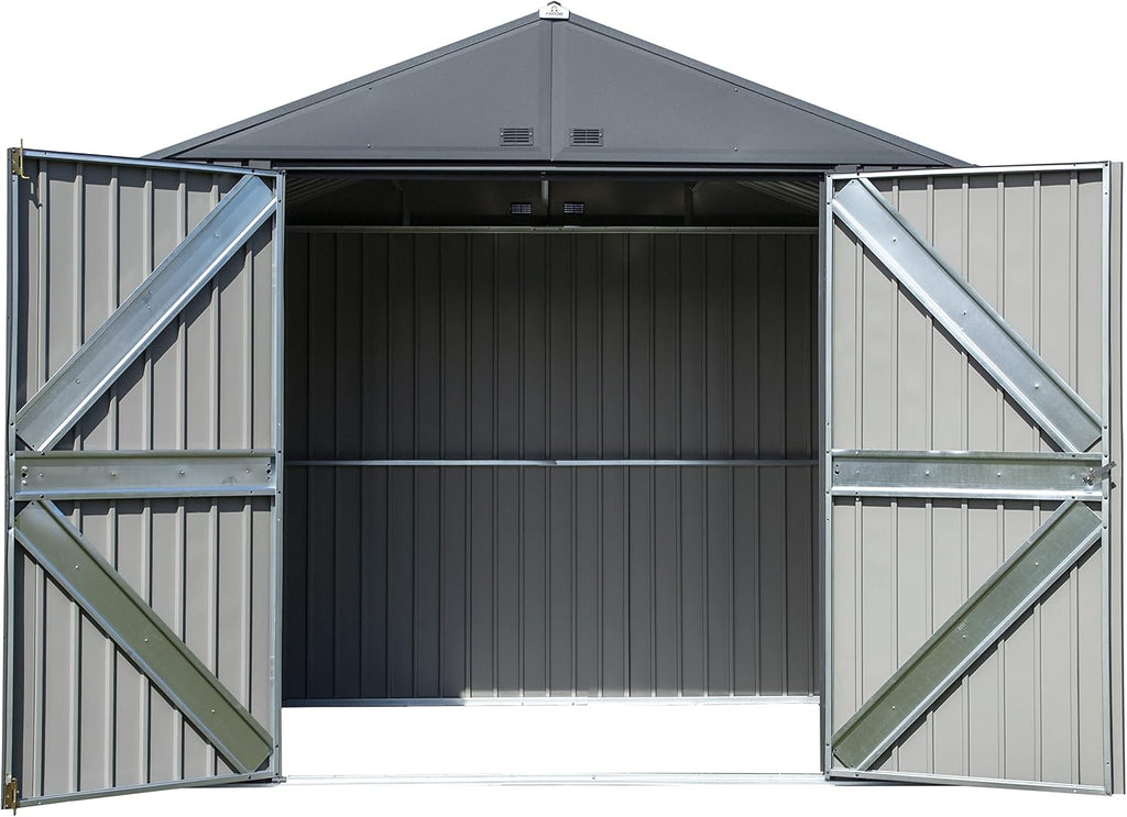 Arrow Shed Elite 8' x 6' Tall Outdoor Steel Storage Shed with High Gable and Lockable Doors Storage Building, Anthracite
