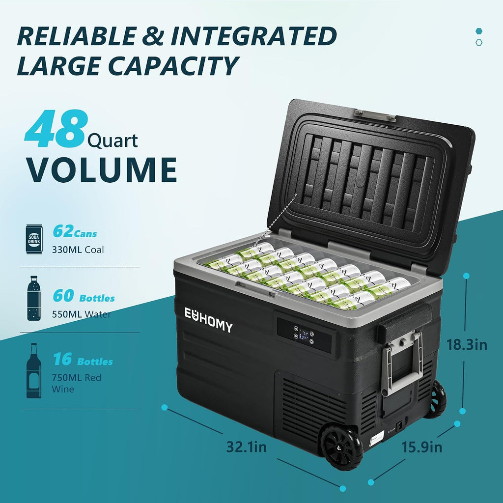 EUHOMY 12 Volt Refrigerator, 49QT(45L) 12V Fridge, Electric Cooler APP Control, Car Fridge 12/24V DC 110-240V AC, Car Refrigerator 0℉~68℉, 12 Volt Cooler for Camping, Trip, Truck, Boating, Outdoor