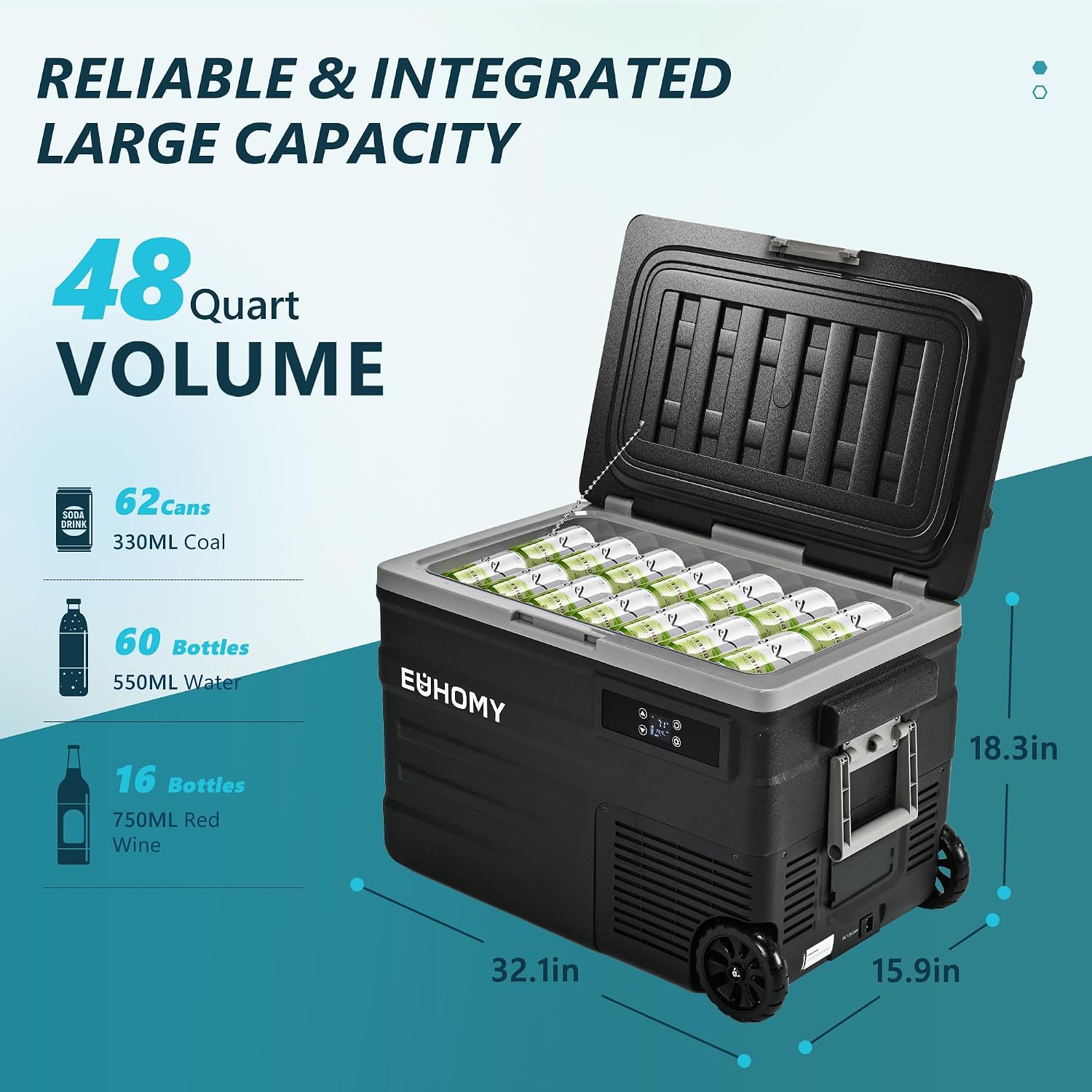 EUHOMY 12 Volt Refrigerator, 49QT(45L) 12V Fridge, Electric Cooler APP Control, Car Fridge 12/24V DC 110-240V AC, Car Refrigerator 0℉~68℉, 12 Volt Cooler for Camping, Trip, Truck, Boating, Outdoor