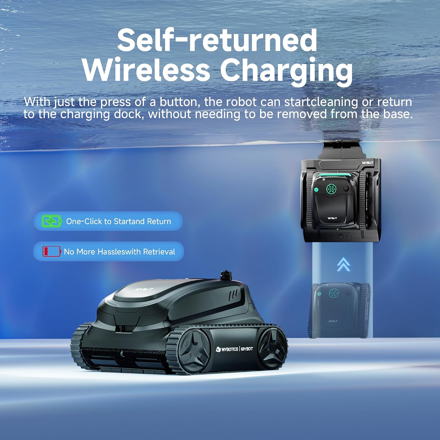 WYBOT S2 Solar Cordless Pool Vacuum Cleaner, App Control & Smart Scheduled Cleaning, Auto-Docking & Charging, 7 Cleaning Modes & Paths, Ideal for In-ground Pools up to 3229 Sq. Ft (Black&Green)