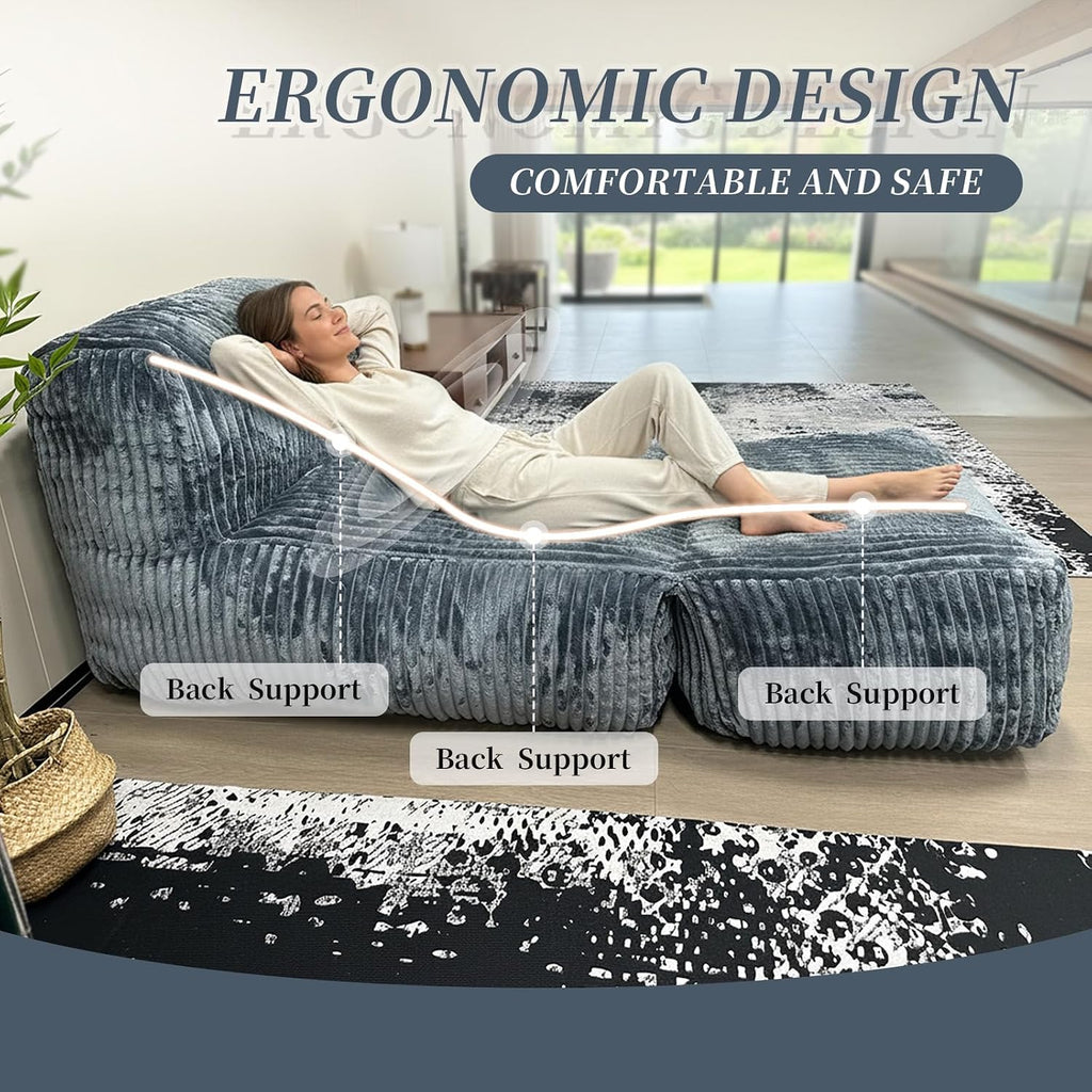 Large Memory Foam Bean Bag Chair for Adults – Big Lounger Sofa Seat for Living Room, Bedroom, or Balcony (Dark Gray)