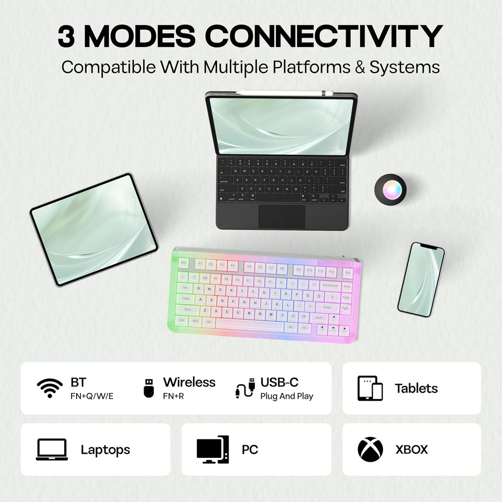 KiiBoom Jade75 75% Resin Molding Mechanical Keyboard, BT5.0/USB-C/2.4GHz Wireless Gaming Keyboard, QMK&VIA Programmable, RGB Backlits, Hot-Swappable, CNC+UV Case for Windows/Mac/Linux (Clear)