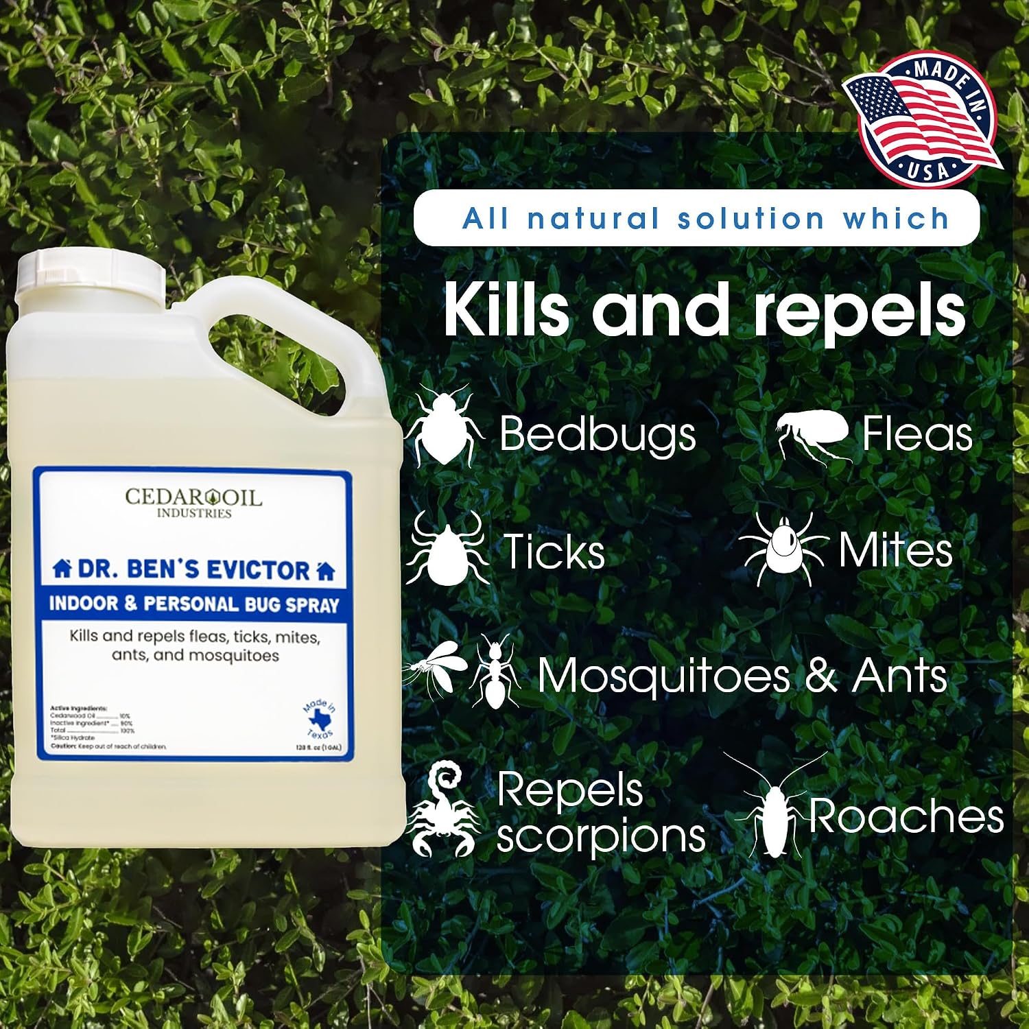 Dr. Ben's Evictor Indoor & Personal Bug Spray | Fast-Acting Solution, Eco-Friendly & Natural Pest Defense for Home, Family, Pets & Gear - 128 Fluid Oz