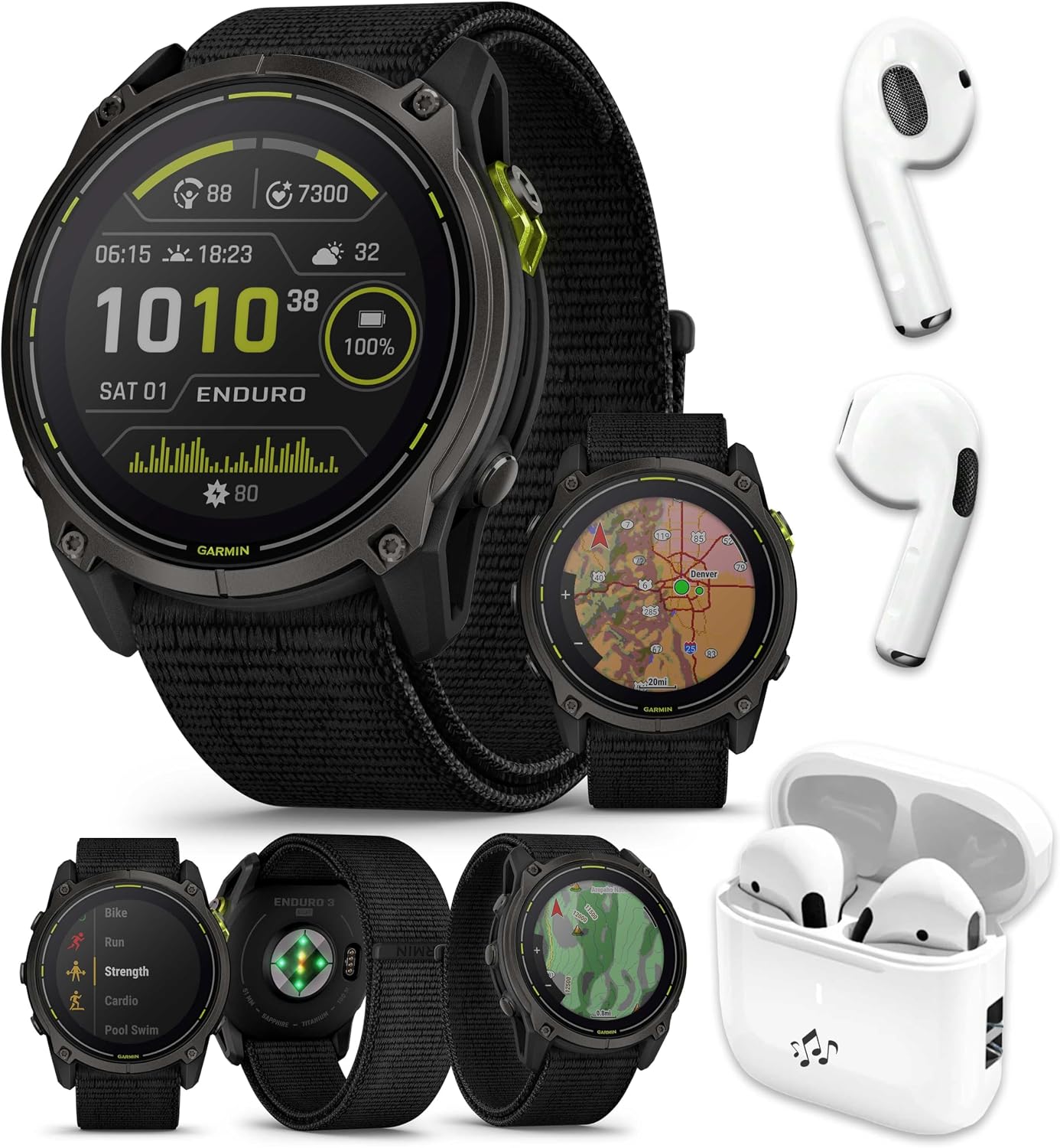 Garmin Enduro 3 Solar Ultraperformance GPS Smartwatch Bundle - 320 Hours Battery Life, Built-in LED Flashlight with UltraFit Nylon Band and PlayBetter Wireless Running Earbuds