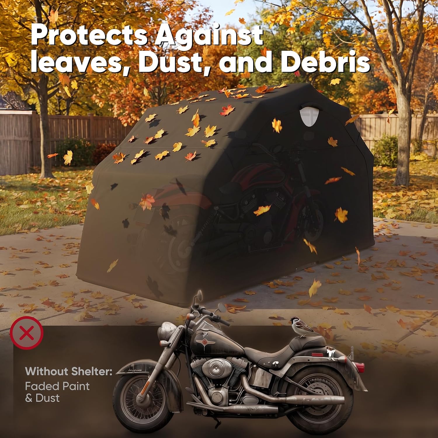Quictent 136'x 54' Motorcycle Garage Storage Pod Shelter Hard Shell with Code Lock & Carry Bag Heavy Duty Motorcycle Tent with 2 Roll-Up Side Windows - Black