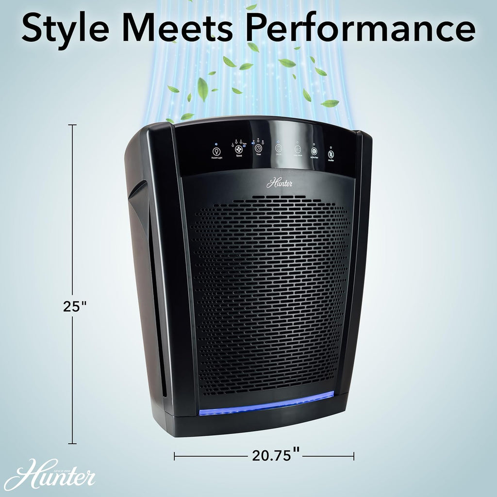 Hunter HP800 Air Purifiers for Home Large Room and Bedroom. True HEPA Air Purifier for Pets, Odors, Allergens, Smoke, Dust, VOC's. 4 Fan Speeds, Quiet Sleep Mode. Cleans 2585 Ft² per Hour. White