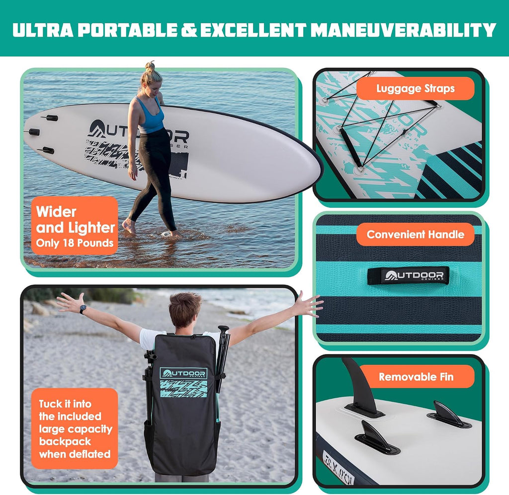 OutdoorCrusier Ultra-Portable Inflatable Stand-Up Paddle Board, Lightweight & Stable with Non-Slip Design, Complete SUP Accessories, Durable Drop-Stitch Material