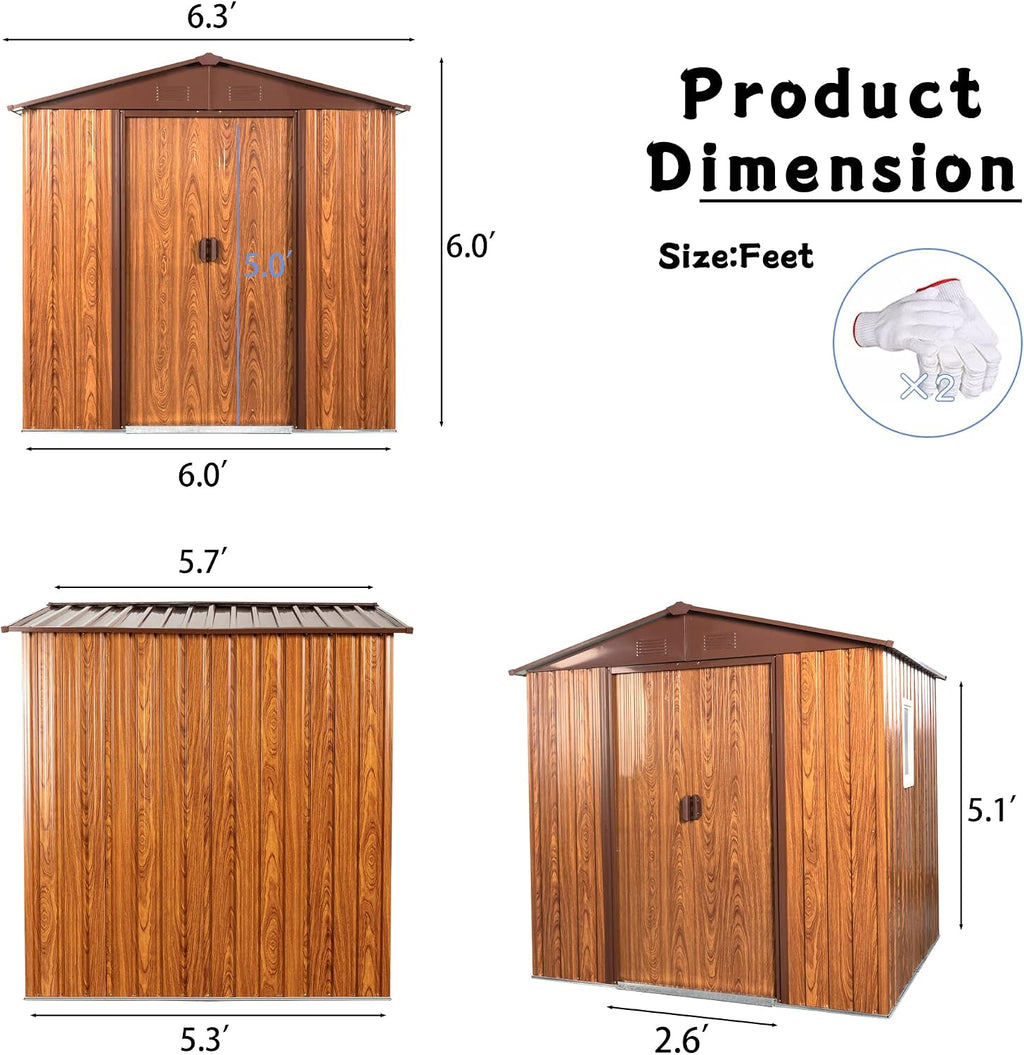 KEIKI 6x6 FT Outdoor Metal Storage Shed with Peaked Roof,Vents,Window and Metal Foundation for Garden Yard Lawn