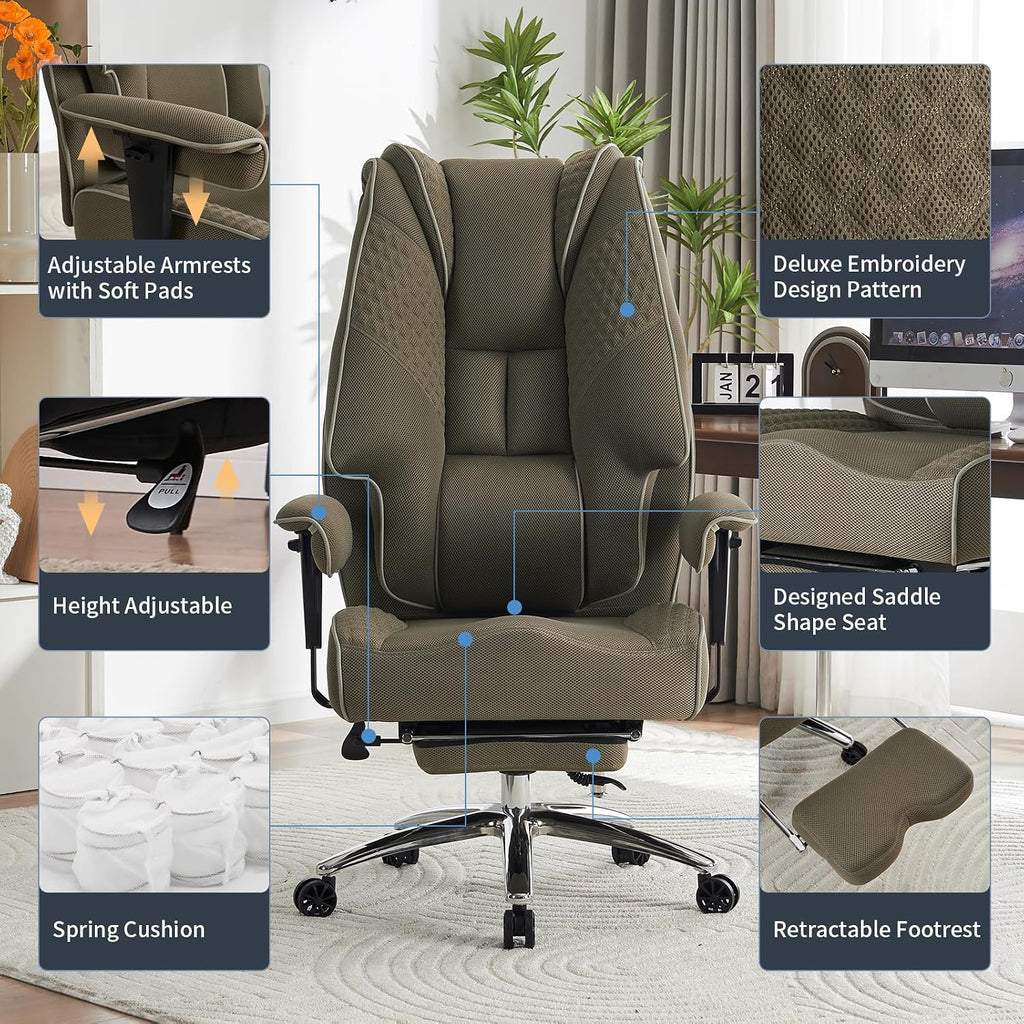 EXCEBET Big and Tall Office Chair 400lbs Wide Seat, Mesh High Back Executive Office Chair with Foot Rest, Ergonomic Chairs Lumbar Support for Lower Back Pain Relief (Mesh Light Green)