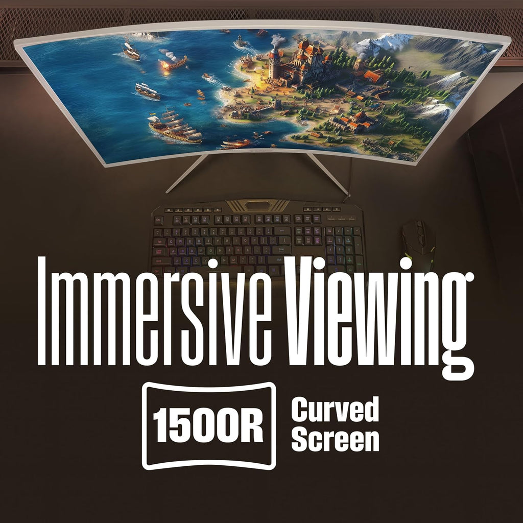 Westinghouse 32 Inch Curved Gaming Monitor, 240Hz, 1ms, FHD 1080P, 1500R, 3000:1 Contrast Ratio, 118% sRGB, AMD FreeSync, Eyecare, for PC Games with Built-in Speakers, DisplayPort, HDMI-White