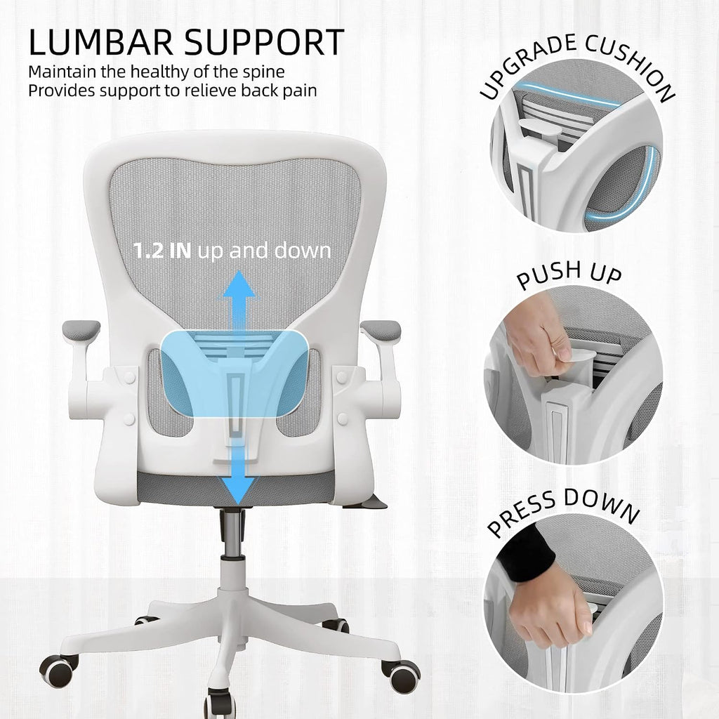 Monhey Ergonomic Office Chair, 90°-125° Tilt Back Home Desk Chair with 360° Swivel & Mute Wheels, High Back Mesh Computer Chair for Adults with Lumbar Support, 330 LBS Capacity (01White+Gray)