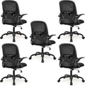 Primy 5-Pack Office Chair Ergonomic Desk Chair with Flip up Armrests Swivel Breathable Desk Mesh Computer Chair with Adjustable Lumbar Support and Height for Conference Room (Black)