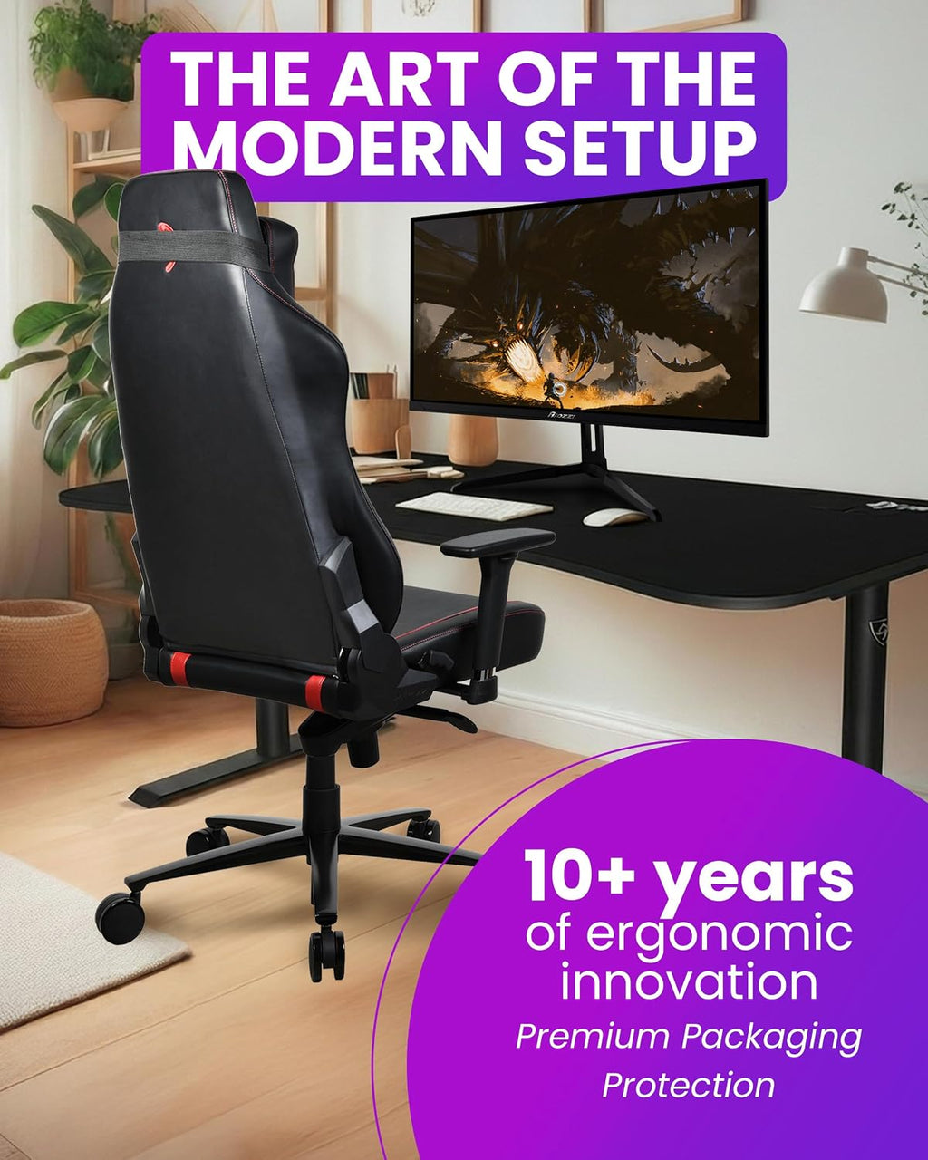 Arozzi Vernazza Soft PU Leather Ergonomic Office and Gaming Chair with High Backrest Recliner Swivel Tilt Rocker Adjustable Height and Adjustable Lumbar and Neck Support - Red