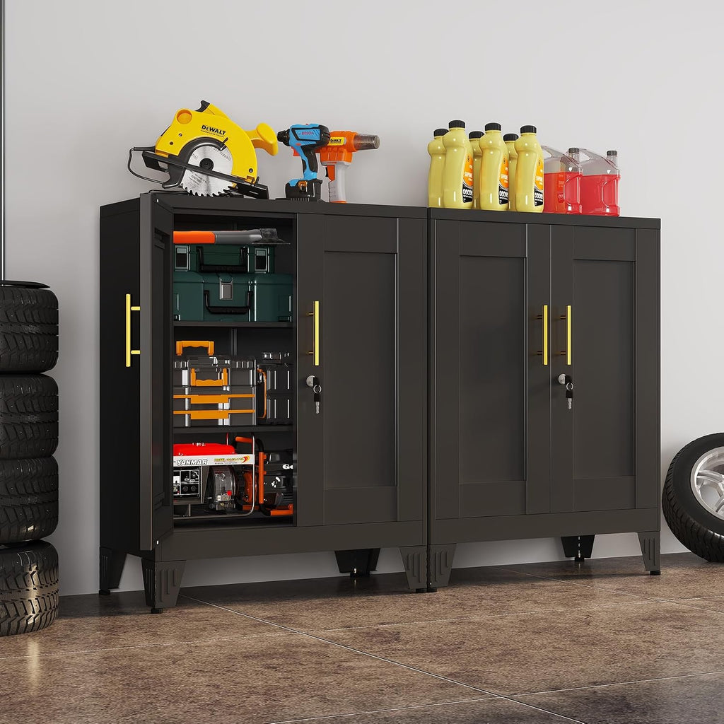 Black Metal Storage Cabinet, 36' Tall Locking Storage Cabinet with 2 Adjustable Shelves, Steel Locker Organizer, for Office, Home, School, 2PS