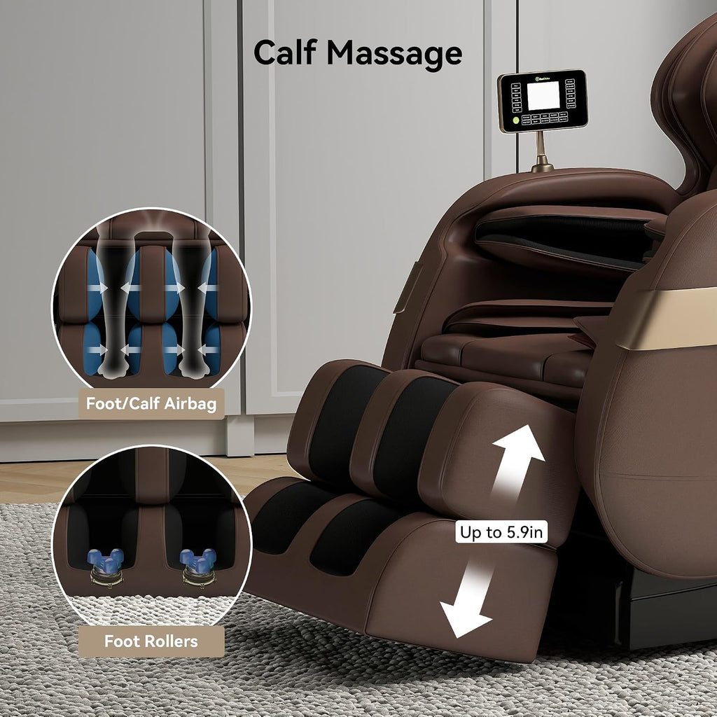 Real Relax 2025 Full Body Massage Chair of Dual-core S Track,Shiatsu Massage Recliner of Zero Gravity with APP and LCD Control,Bluetooth,Home or Office Use,Brown