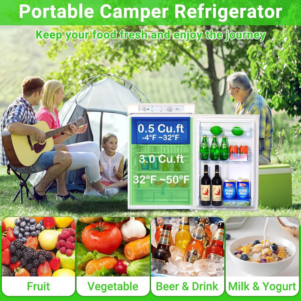 Smad 3.5 Cu.Ft RV Refrigerator, 3 Way Propane Refrigerator LPG/110V/12V, Gas Refrigerators Freezer with Electric, Off Grid RV Fridge, Outdoor Fridges for Camper, Semi Truck, Campervan, Travel