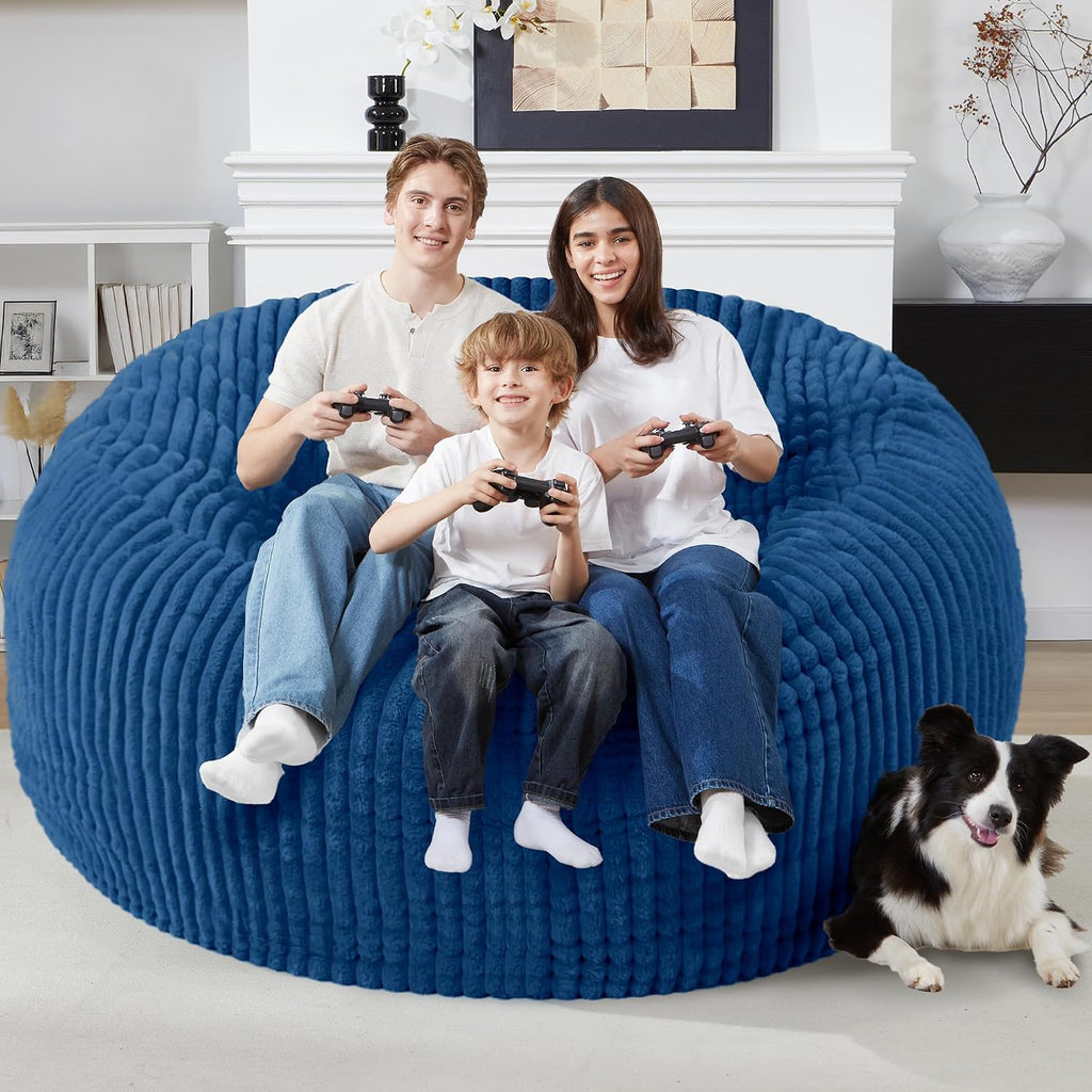 Homguava 6 FT Bean Bag Chair,6' Big Bean Bag,Giant Bean Bag Chairs for Adults with Memory Foam Filled,Comfy Large Beanbag Chairs Soft Bean Bag Sofa with Dutch Corded Plush Cover-Blue