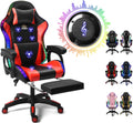 Gaming Chair with LED Lights and Speakers, Ergonomic Pro Video Game Chair with Massage and Footrest, for Adults, Teens, and Kids - Perfect for Gaming, Office, and Working. (Black + Red)