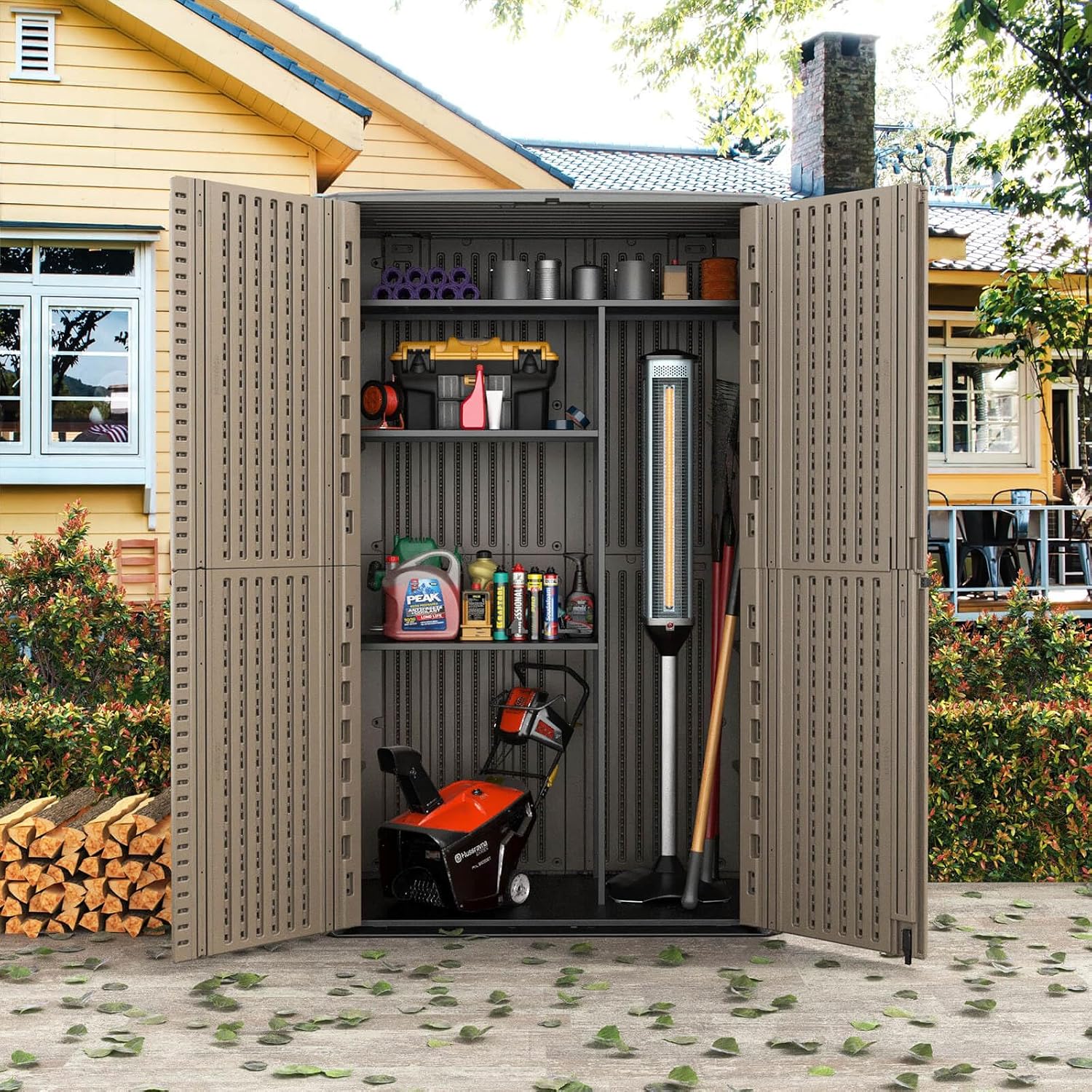ADDOK Metal Shelve Laminate kit,Vertical Outdoor Storage Cabinet Specialized,68' x 46' x 15'(Black)