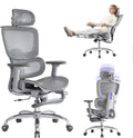 Office Chair with Footrest, Ergonomic Chair with 3D Headrest, Computer Chair with Adjustable Backrest & 3D Armrest, Gaming Chair with Adaptive Lumbar Support, Mesh Backrest & Cushion, Grey