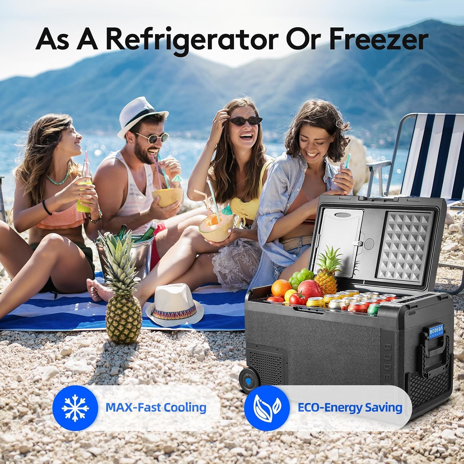 BODEGACOOLER 12 Volt Car Refrigerator, Portable Freezer WIFI APP Control, 40Quart (38L) Car Fridge -4℉-68℉, Electric Cooler 12/24V DC 100-240V AC for Outdoor, Truck, RV, Vehicles, Camping, Travel