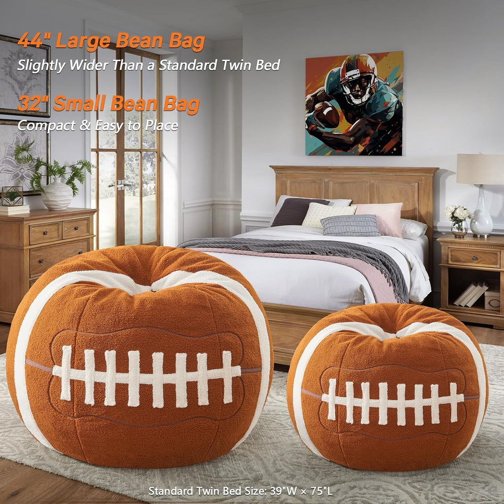 Sports Football Bean Bag Chair – Giant Bean Bag Chairs for Adults and Kids – Filled Plush Lounge Sofa Couch for Living Room, Gaming Room, Office – Perfect for Football Party Decor – 44 Inch
