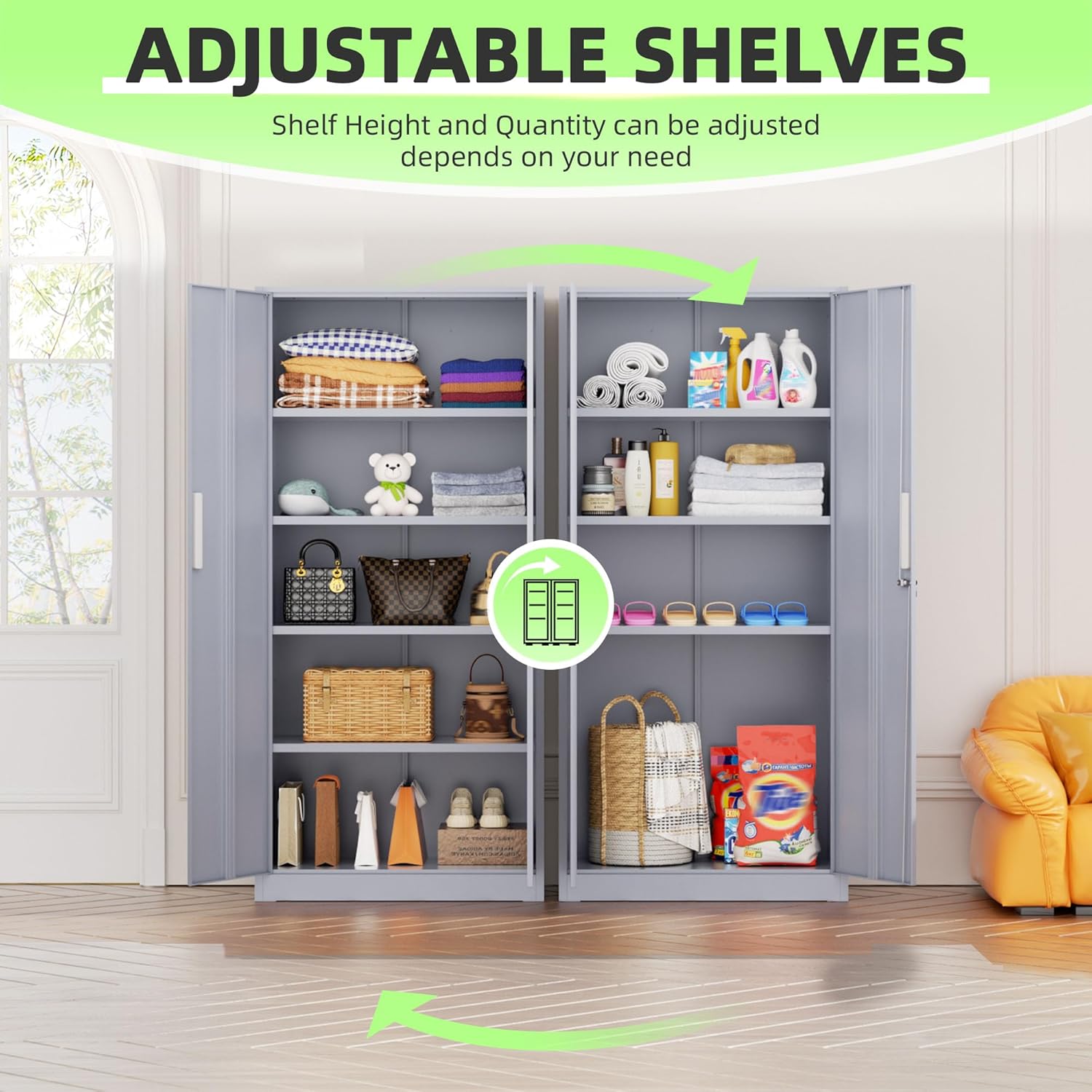 INTERGREAT Metal Storage Cabinet, 72' Locking Steel Cabinets with 2 Door and 4 Adjustable Shelves, Tall Metal Cabinet for Home Office, Garage, Warehouse,(Cement)