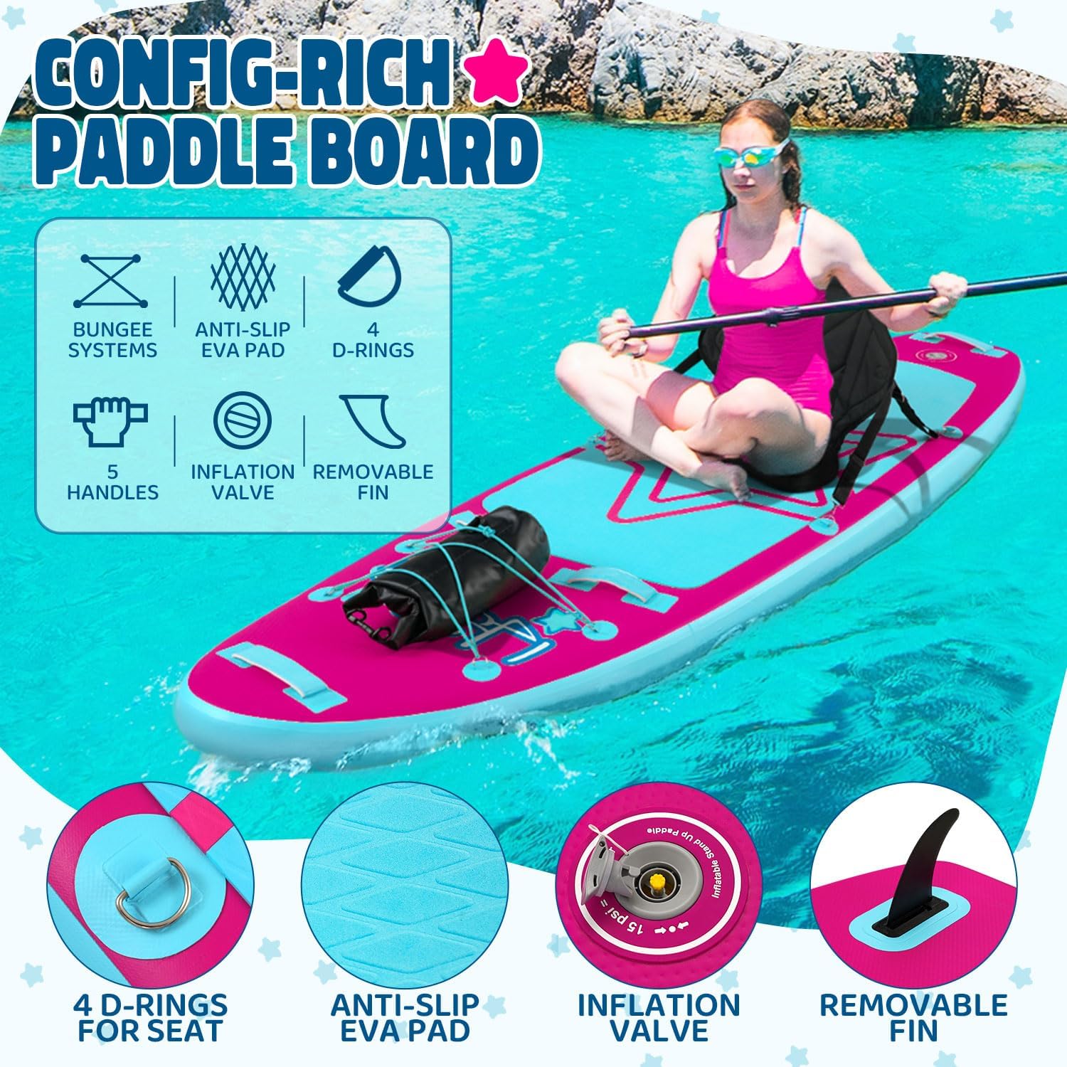 Kids Paddle Board with SUP Accessories, Child Paddle Board Durable, Lightweight, Stable Design, Wide Non-Slip Deck, 7ft 7.6ft 8ft 9.6ft Inflatable Paddle Boards for Kids & Youth