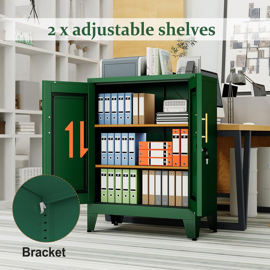 Green Metal Storage Cabinet, 36' Tall Locking Storage Cabinet with 2 Adjustable Shelves, Steel Locker Organizer, for Office, Home, School, 2PS