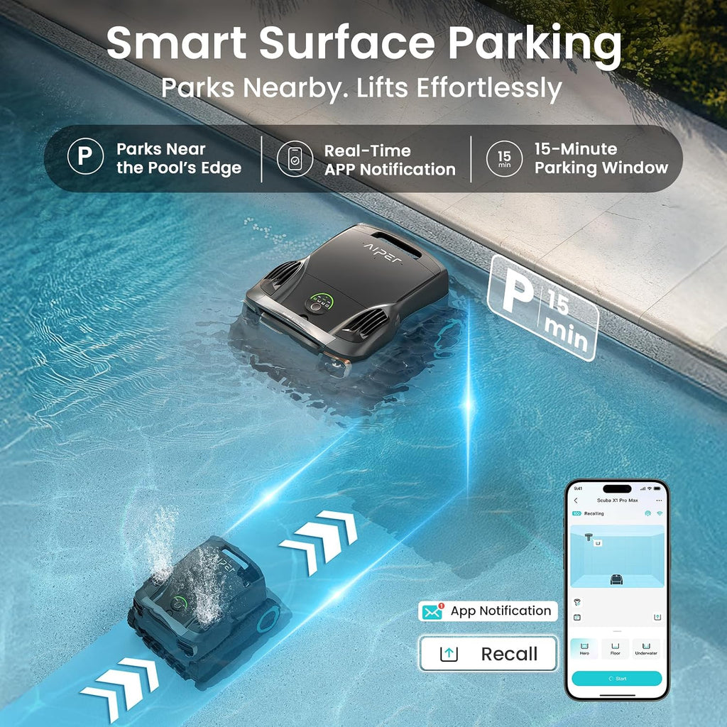 Aiper Scuba X1 Pro Max Pool Robot Vacuum & Robotic Pool Skimmer with 8,500 GPH Suction, Pool Mapping, 3μm Ultra-fine Filtration, Smart Surface Parking, for All Inground Pools, Grey (Renewed)