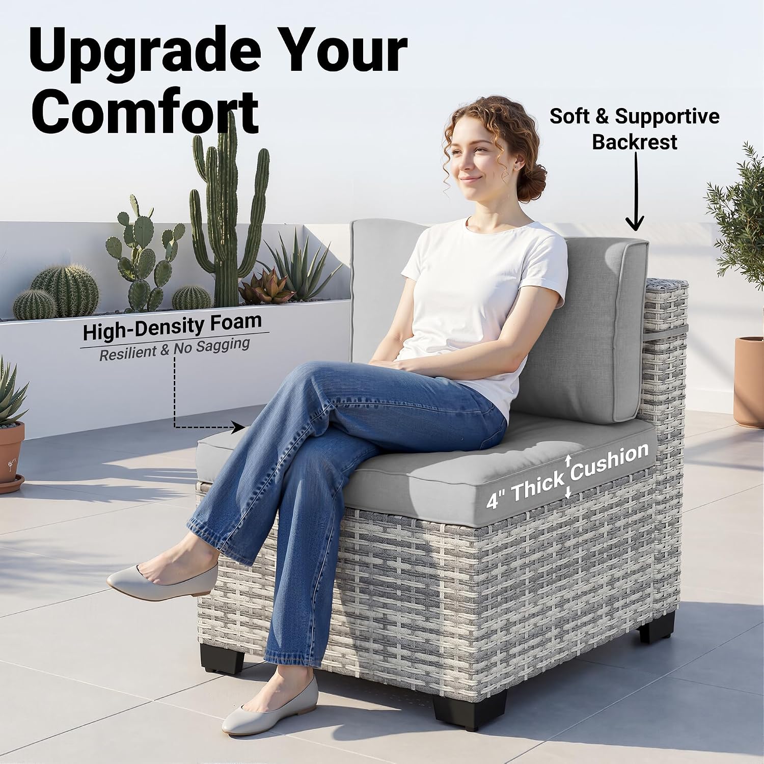 9-Piece Patio Furniture Set, Outdoor Sectional with Ottomans, Modular Patio Sofa, Dual-Strand Wicker Rattan, Rust-Resistant Frame, Backyard Furniture for Garden, Deck, Gray