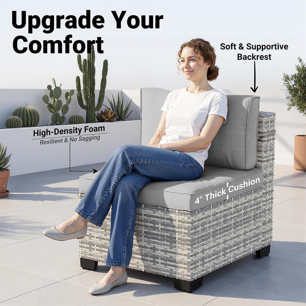 14-Piece Patio Furniture Set, Outdoor Sectional with Thick Cushions, Modular Patio Sofa, Dual-Strand Wicker Rattan, Rust-Resistant Frame, Backyard Furniture for Garden, Deck, Gray