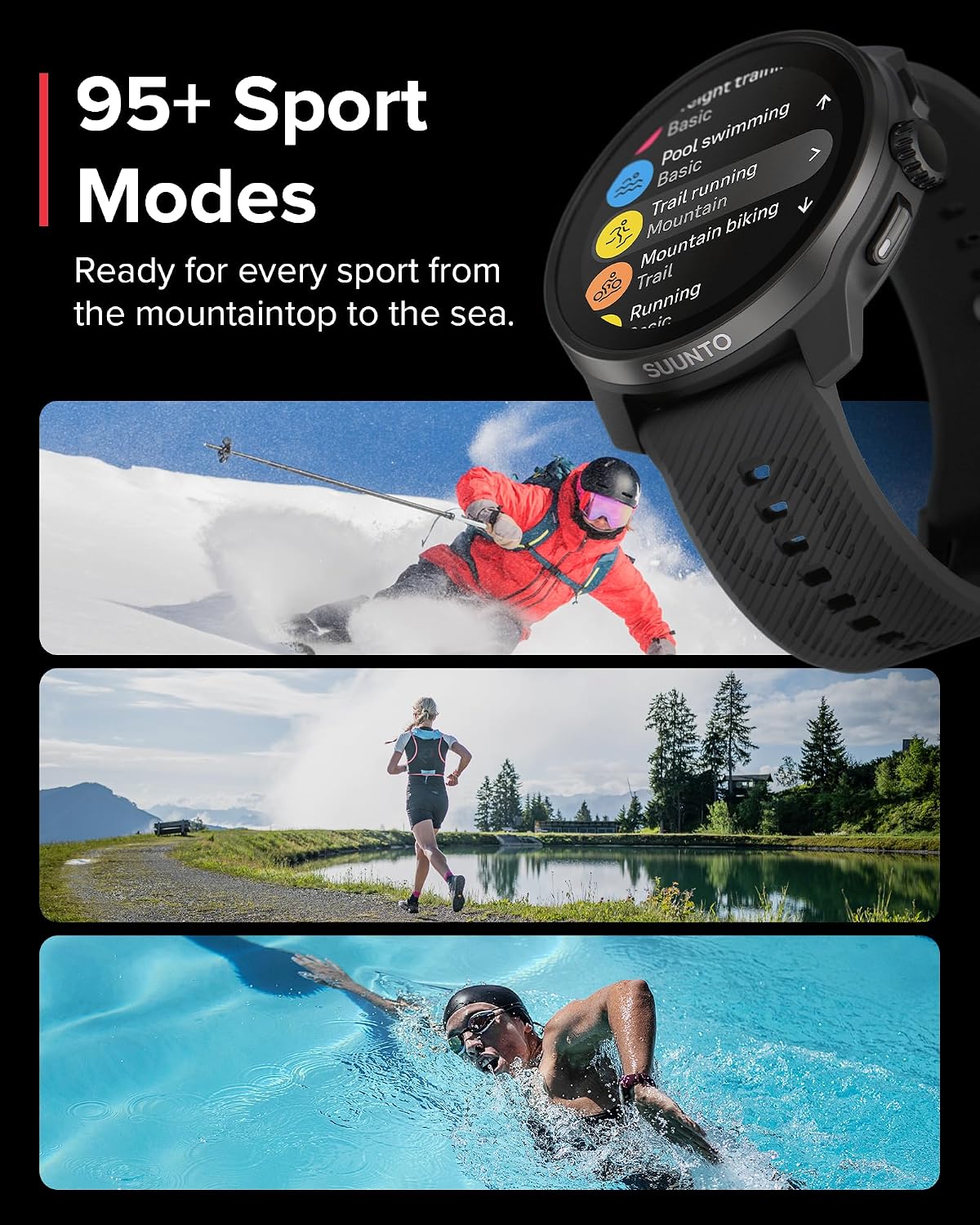 SUUNTO Race S GPS Sports Watch, 1.32' AMOLED Touchscreen w/Crown, 13 Days Battery Life, Training & Sleep Health Tracking, Dual-GNSS, 32GB Global Offline Maps, Lightweight for Running, All Black
