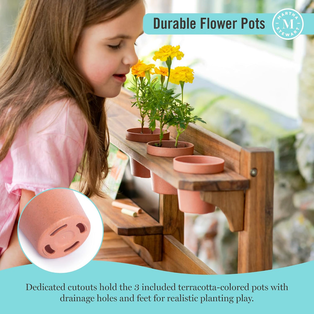 Martha Stewart Kids' Outdoor Potting Bench: Wooden Mud Kitchen Playset w/Pots, Gardening Tools, Chalkboard, Removable Sink | Kids' Pretend Play Furniture, Sensory Mud Table w/Storage for Backyard
