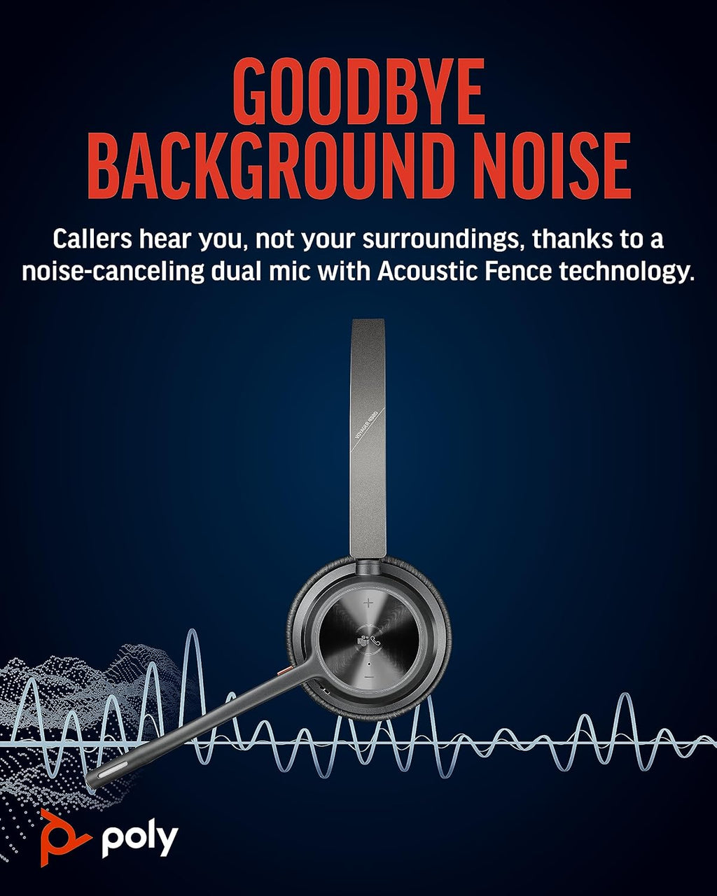 Poly Voyager 4320 UC Wireless Headset, Bluetooth Headphones with Mic - Noise-Canceling Boom Mic - Connect to PC via USB-C to USB-A Adapter, Cell Phone via Bluetooth - Microsoft Teams Certified