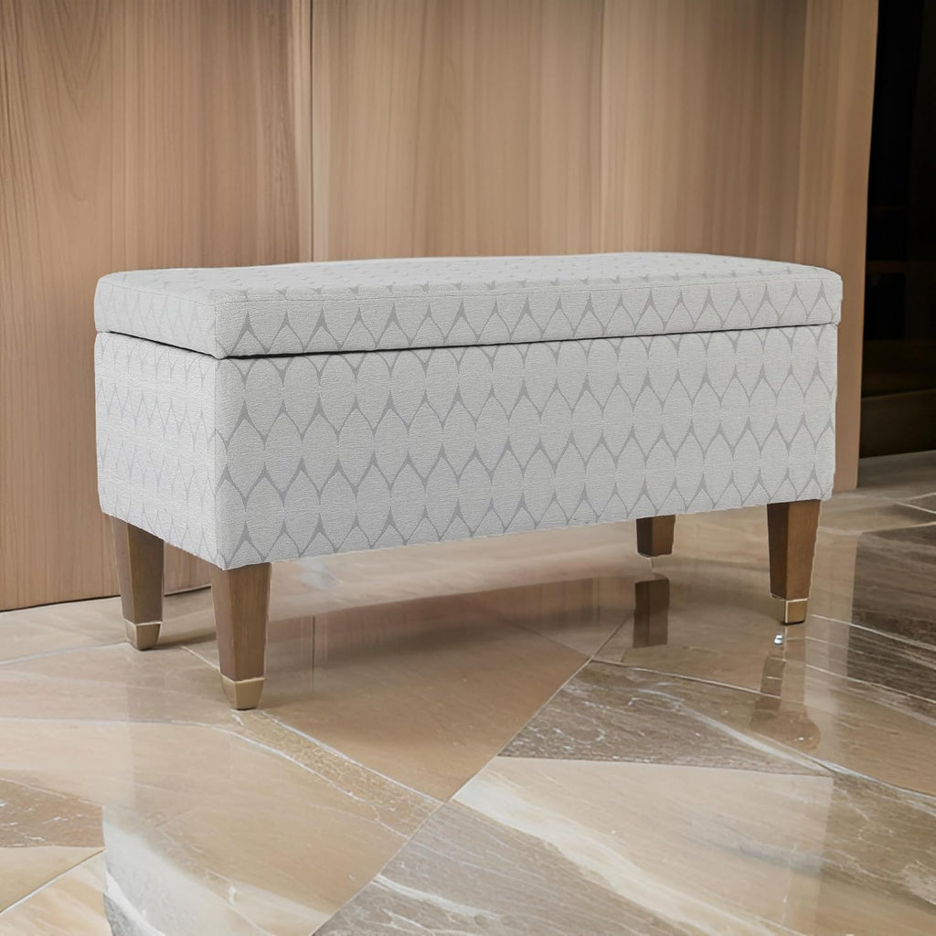 Kinfine K6384Np-F2244 Geometric Patterned Fabric Upholstered Wooden Bench with Hinged Storage, Large, Gray and Brown