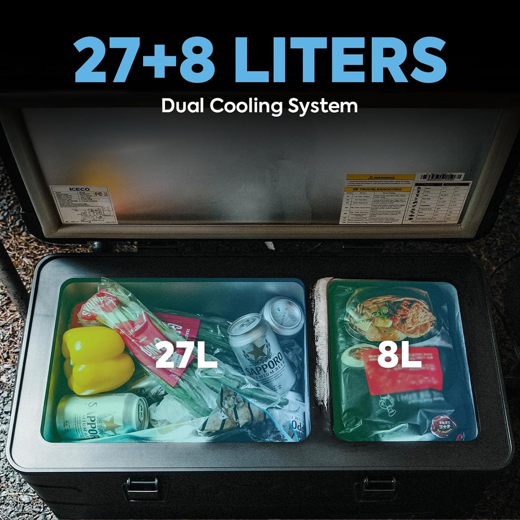 ICECO APL35 Dual Zone Portable Fridge Freezer, 37 Quart 12V Car Refrigerator with Secop Nano Compressor, Aluminum Electric Compressor Cooler 12/24V DC, 100-240V AC, -4℉~68℉, for RV,Camping,Travel
