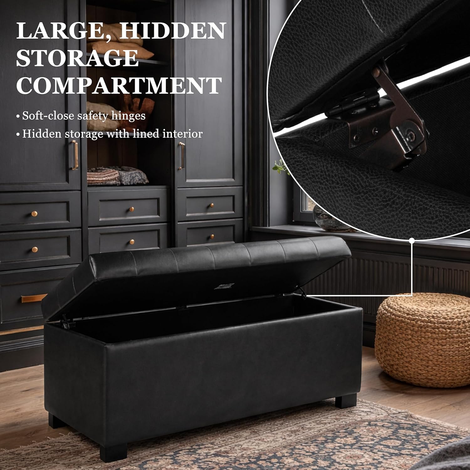 HomePop Large Tufted Storage Bench - Classic Black