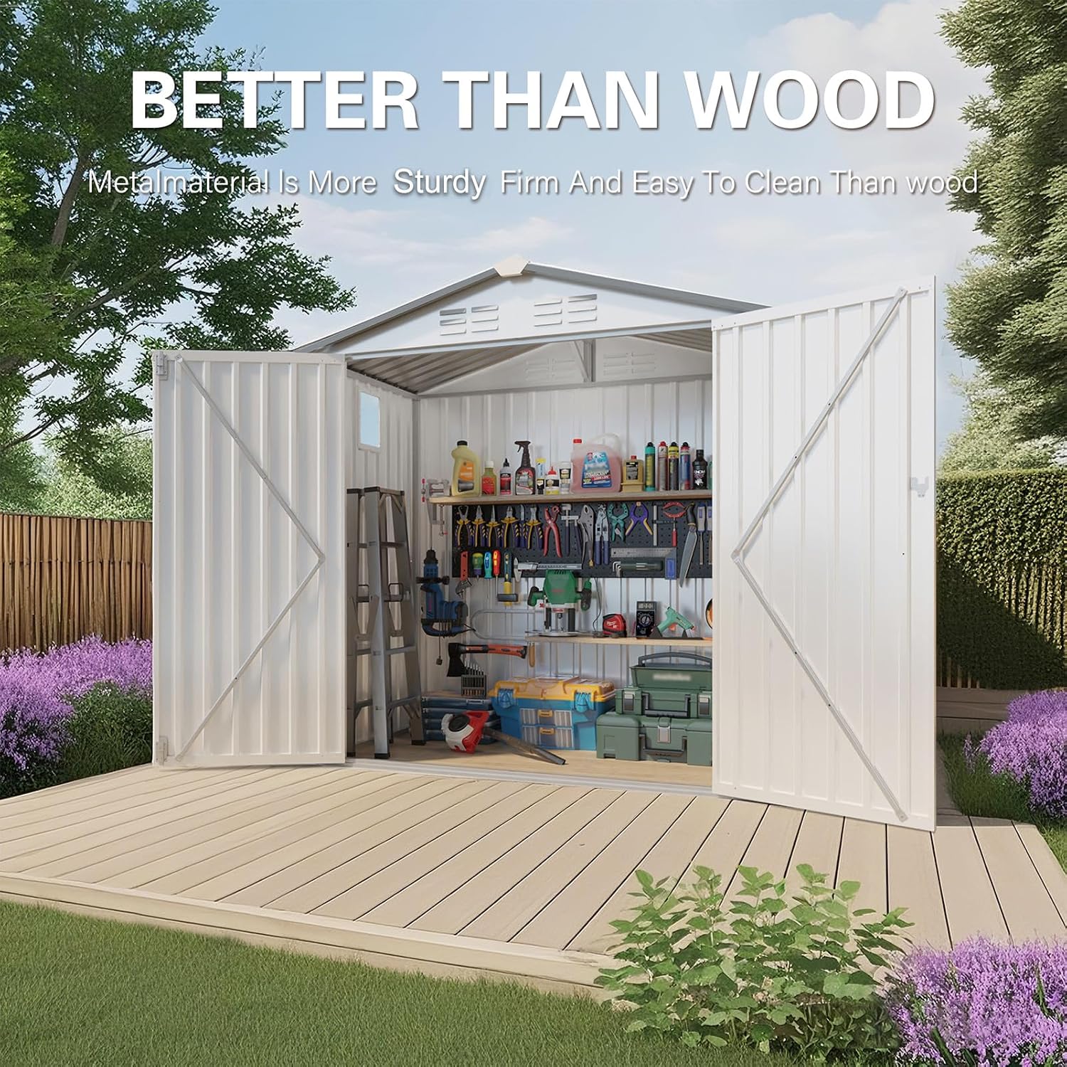 6X3.5FT Metal Storage Shed,Tool Shed with Peaked Roof, Outdoor Storage Shed with Clear Window and Lockable Door, Garden Shed for Garden, Backyard,Patio,Sundries, White (6X3.5FT)