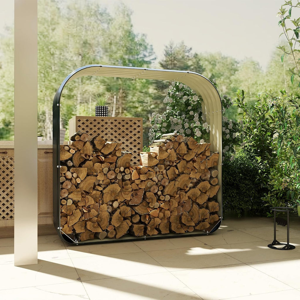Outdoor Firewood Racks, Firewood Storage Shed, Wood Sheds with Rubberized Edge for Safety and Gloves for Easy Assembly, 4.7' x 1.4' x 4.7'