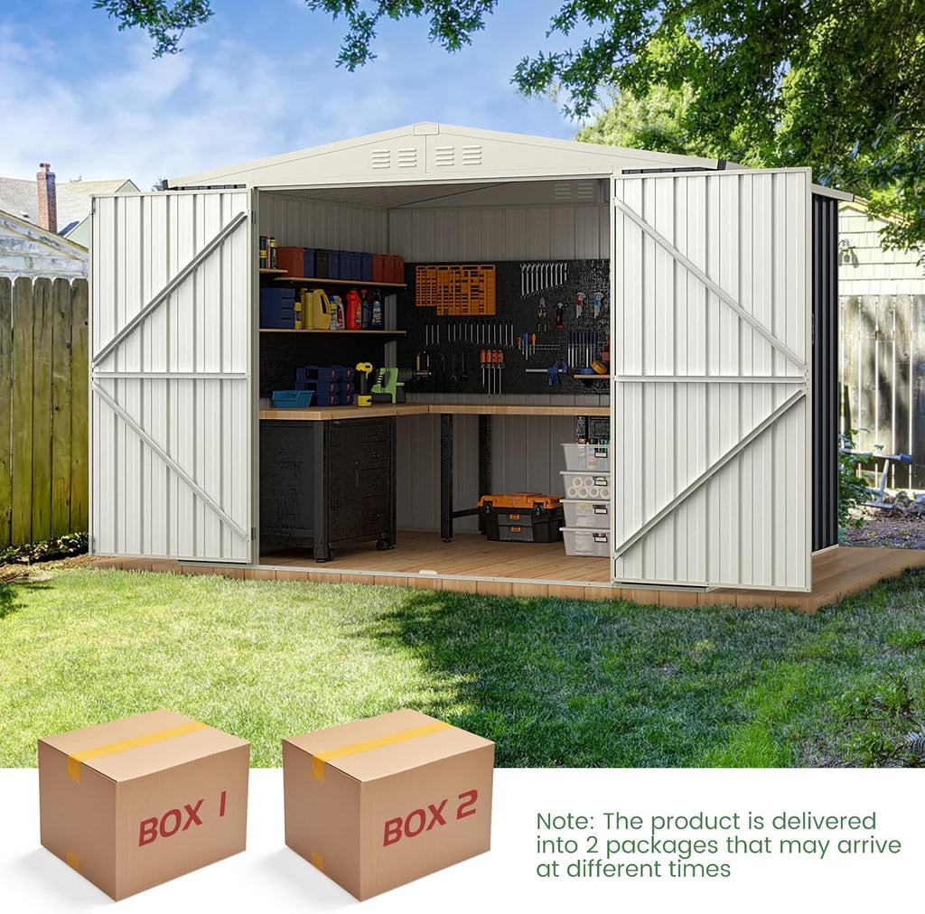 Goplus 7.5 x 6.3 FT Metal Storage Shed, All-Weather Galvanized Utility House w/Lockable Door, Easy Snap-On Sheds & Outdoor Storage for Garden, Back Yard, Lawn & Patio